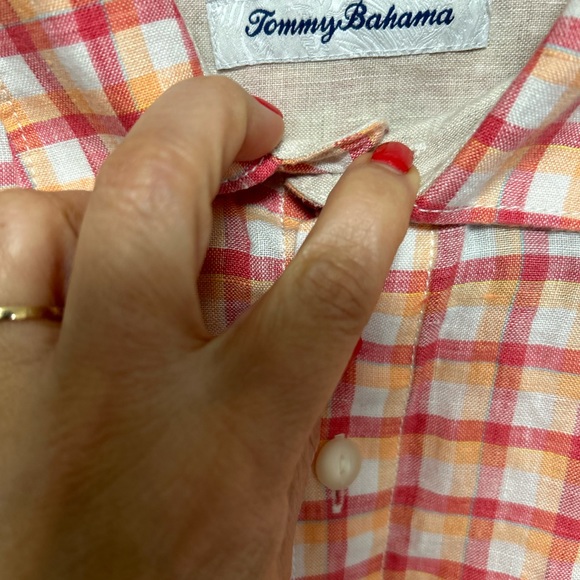 Tommy Bahama St. Croix Check Claret SS 100% Linen Button Up Shirt Size M - Picture 4 of 11